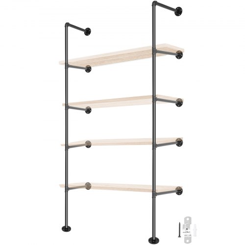 VEVOR Industrial Pipe Shelves 5-Tier Wall Mount Iron Pipe Shelves 4 PCS Pipe Shelving Vintage Black DIY Pipe Bookshelf Each Holds 44lbs Open Kitchen Shelving for Bedroom & Living Room w/ Accessories