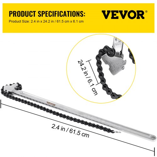 VEVOR 24" Pipe Chain Wrench Steel Ratcheting Wrench 22" Chain 6.7" Capacity 