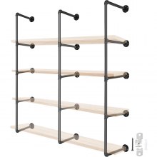 VEVOR Industrial Pipe Shelves 4-Tier Wall Mount Iron Pipe Shelves 3 PCS Pipe Shelving Vintage Black DIY Pipe Bookshelf Each Holds 44lbs Open Kitchen Shelving for Bedroom & Living Room w/ Accessories
