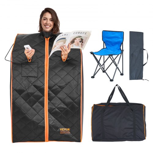 

VEVOR Portable Sauna Tent, 1050W Personal Sauna Kit for Home Spa, Detoxify & Soothing Infrared Heated Body Therapy, Time & Temperature Remote Control with Chair & Floor Mat & Storage Bag, Black
