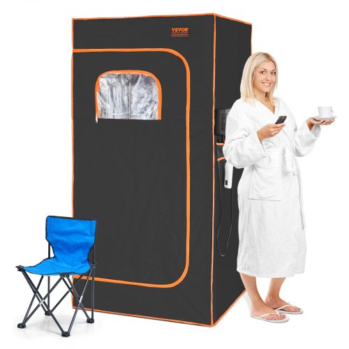 

VEVOR Portable Sauna Tent, 1400W Personal Sauna Kit for Home Spa, Detoxify & Soothing Infrared Heated Body Therapy, Time & Temperature Remote Control with Chair & Floor Mat, Black