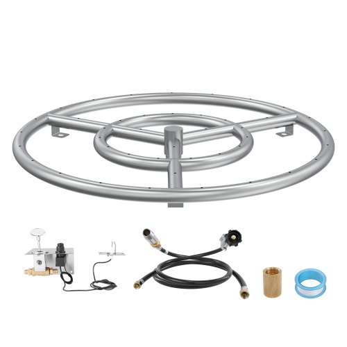 

VEVOR 18 inch Round Stainless-Steel Fire Pit Burner Ring, Drop-in Fire Pit Ring Burner Kit for Natural Gas & Propane - with 150,000 BTU Heat Output for Indoor/Outdoor Use