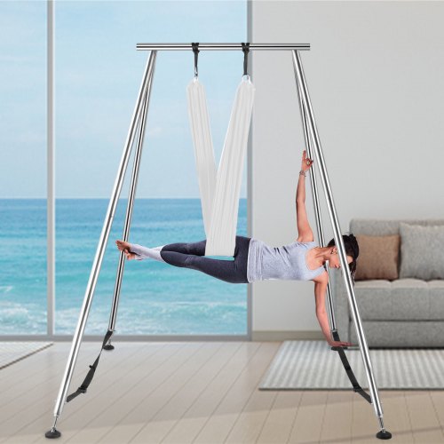 

VEVOR Aerial Yoga Frame Portable Yoga Trapeze Stand 2.93m 115” Height Steel Pipe Yoga Swing Stand Yoga Rig With 6m 236” White Yoga Stretch Fabric, For Indoor Outdoor Exercise Or Performance