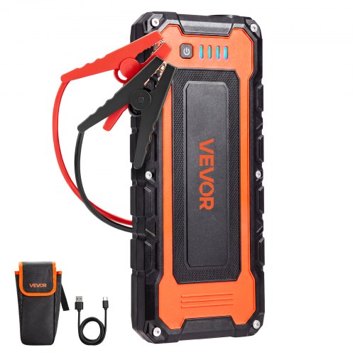 VEVOR Booster Batterie Voiture 5000A Crête 12V Démarreur Batterie Portable pour Moteurs Essence 9,0 L Diesel 8,0 L, avec Lampe Torche LED Urgence 3 Modes, Sortie USB, Câble Charge, Pochette Rangement