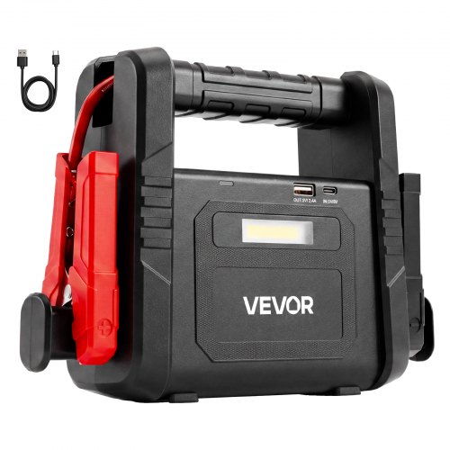 VEVOR Booster Batterie Voiture 6000A Crête 12V Démarreur Batterie Portable pour la Plupart des Moteurs Essence et Diesel 10,0 L, avec Lampe Torche LED d'Urgence à 3 Modes, Sortie USB, Câble de Charge