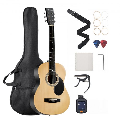 

VEVOR Dreadnought Acoustic Guitar, 36 in, 6-String Natural Solid Top Guitar, Portable Bundle with Gig Bag, Tuner, Strap, Steel Strings, Picks, Capo, Rosewood Fingerboard, for Beginner Teen Small Hands