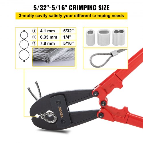 5/32" 1/4" 5/16" Hand Swager Crimper for Wire Rope and Cable 30" Swaging Tool 
