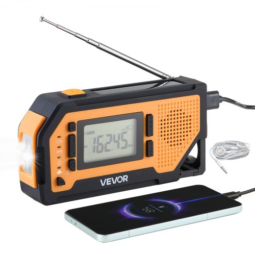 

VEVOR Emergency Weather Radio, 2000mAh Battery, FM/AM/WB/NOAA Alert Solar Hand Crank Emergency Radio, with USB Charging Cable, SOS Alarm and Flashlight, Portable for Outdoor Emergencies, Camping