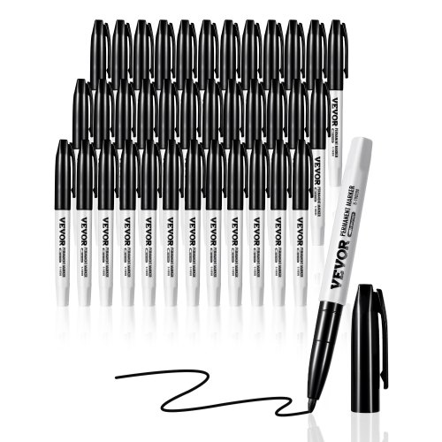 

VEVOR Permanent Markers, 36 Pack Black Permanent Marker Set, Quick Drying & Fade Resistant, Fine Point Markers for Plastic, Paper, Metal, and More