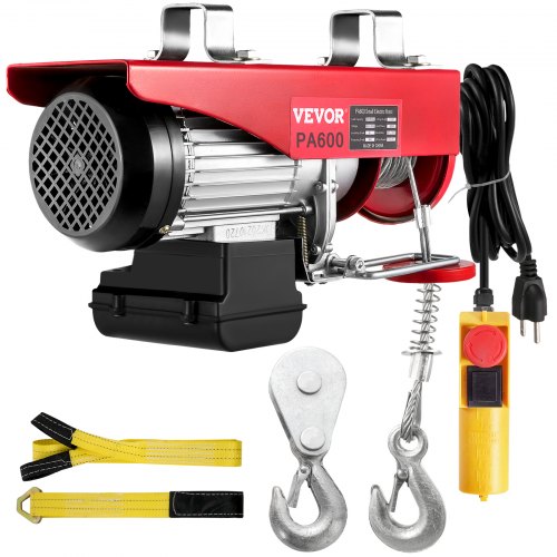 VEVOR Electric Hoist, 1320LBS Electric Winch, Steel Electric Lift, 110V Electric Hoist with Remote Control & Single/Double Slings for Lifting in Factories, Warehouses, Construction Site, Mine Filed