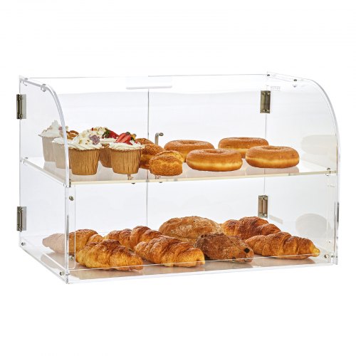 

VEVOR Pastry Display Case, 2-Tier Commercial Countertop Bakery Display Case, Acrylic Display Box with Rear Door Access & Removable Shelves, Keep Fresh for Donut Bagels Cake Cookie, 22"x14"x14