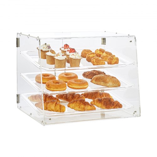 

VEVOR Pastry Display Case, 3-Tier Commercial Countertop Bakery Display Case, Acrylic Display Box with Rear Door Access & Removable Shelves, Keep Fresh for Donut Bagels Cake Cookie