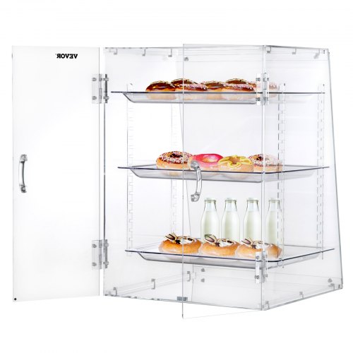 VEVOR Pastry Display Case 3-Tier Removable Shelves Acrylic Donut Bakery Display