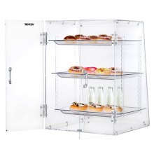 VEVOR Pastry Display Case, 3-Tier Removable Shelves Bakery Display Case, Clear Acrylic 21.7" x 15.7" x 15.7" Donut Display Box w/Rear Door Access, Counter Case Keep Fresh for Donut Bagels Cake Cookie