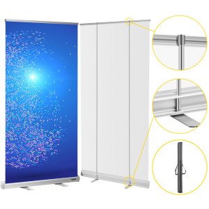 Isolation Barrier Partition,24x63 inch EW&HU Floor Standing Sneeze Guard Clear Pull Up Banner Salon Wide Base Screen Roll Up Banner Stands Retractable Roller Pull Up Transparent Screen 