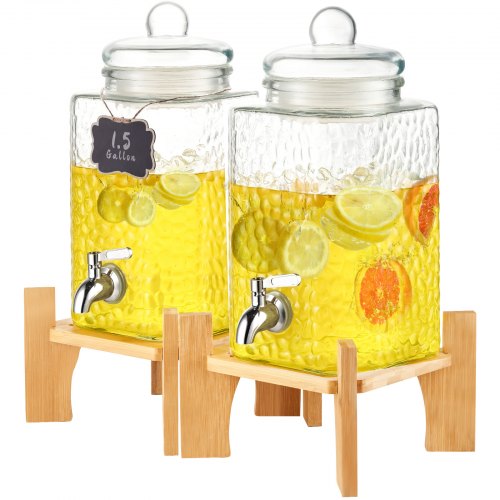 

VEVOR Beverage Dispenser, 1.5 Gallon Drink Dispensers for Parties,2PC,Glass Juice Dispenser with Stand, Stainless Steel Spigot, Iced Tea Lemonade Juice Water Dispenser, for Restaurants, Hotels, Partie