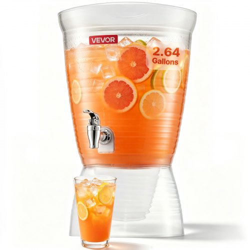 Vevor Beverage Dispenser, 2.64 Gallon Drink Dispenser For Parties, Plastic Juice Dispensers With Spigot Ice Chamber, Iced Tea Lemonade Juice Water Dis-image
