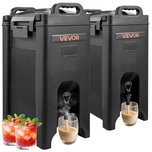 VEVOR Insulated Beverage Dispenser, 5 Gal/19L Hot and Cold Beverage Server with Spigot & Handle, Food-Grade Thermal Drink Dispenser Cooler for Tea Coffee Water in Cafes & Restaurants, 2 Pack, Black