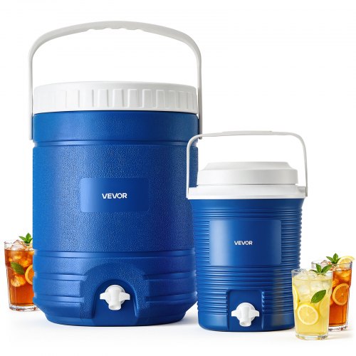 VEVOR Insulated Beverage Dispenser 2 Gallon + 4.8 Gallon Beverage Server, for Camping Outdoor Event Parties, Leakproof Ice Water Drink Cooler, with Easy Pour Spigot, Insulation Layer, Portable Handle