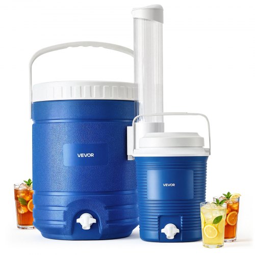 Vevor Insulated Beverage Dispenser 2 Gallon + 4.8 Gallon with Cup Holder, for Camping Outdoor Event Parties, Leakproof Ice Water Drink Cooler, with Easy Pour Spigot, Insulation Layer, Portable Handle