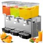 VEVOR Commercial Cold Beverage Dispenser Stainless Steel Fruit Juice Beverage Dispensers 3 Tanks 9.6 Gallon Ice Tea Drink Dispenser Equipped with Thermostat Controller