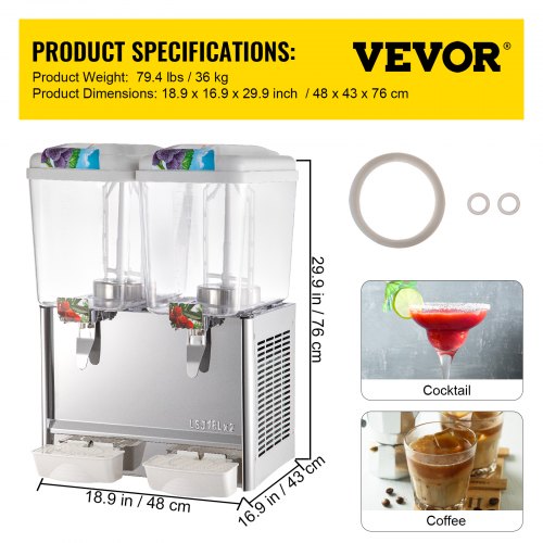 Commercial Juice Beverage Dispenser Machine Cold Frozen Ice Drink 18L x 2 Tank 