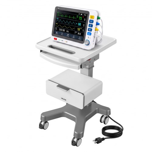 VEVOR Medical Cart 66.14 lbs Max Load Electric Lift Medical Trolley Cart, for Clinic, Hospital, Laboratory, Stable Support, Adjustable Height, Silent Rolling Trolley with 360° Swivel Lockable Wheels