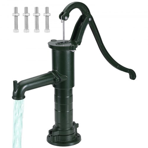 VEVOR Antique Well Hand Pitcher Pump, 22 ft Maximum Lift, Cast Iron Manual Hand Water Pump with Ergonomic Handle G1-5/8 Easy Installation, Old Fashioned for Outdoor Home Yard Garden Pond Farm, Green