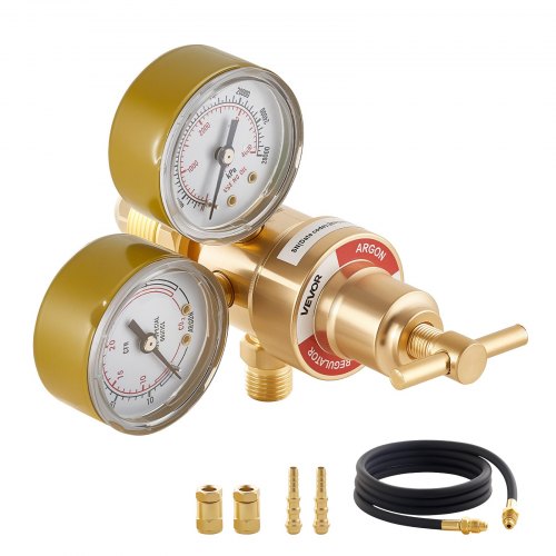 

VEVOR Argon Regulator Gauge, Argon CO2 Regulator Welding Gas Gauges for TIG/MIG Welding - with 8.2FT Rubber Hoses, 0-60 SCFH, 0-4000 PSI Inlet Pressure, CGA580 Inlet Connection