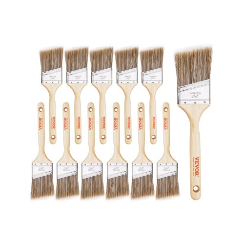VEVOR Paint Brushes, 12 Piece Angle Paint Brush, Treated Wood Handle, Paint Brush Set for All Latex and Oil Paints & Stains, Wood Stain Brushes for Cabinets, Walls, Fences, Interior & Exterior Use