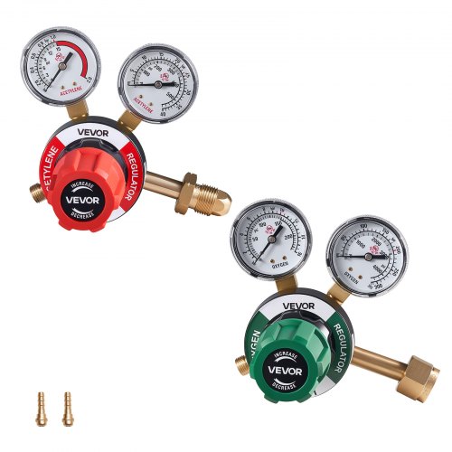 VEVOR Oxygen Acetylene Regulator Set, Oxy-Acetylene Regulators, 0-4000PSI and 0-500PSI Welding Gas Gauges with CGA-540/CGA-510 Inlet Connection & 9/16
