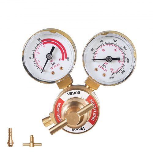 

VEVOR Acetylene Regulator, Precise Acetylene Regulator, 0-400PSI Welding Gas Gauge with CGA-200 Inlet Connection & 9/16"-18 LH Outlet Connection, T-Handle Adjustment