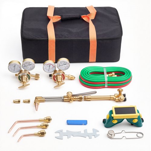 VEVOR Oxygen Acetylene Torch Kit with Check Valves, Gas Welding Cutting Torch Kit, Heavy Duty Oxy Acetylene Brazing Set with 15FT Twin-Hose, 1 Cutting