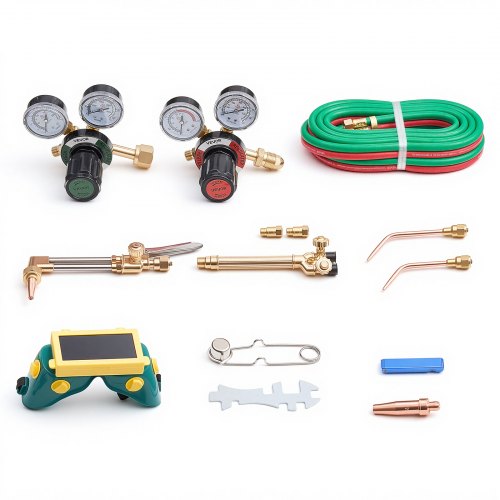 VEVOR Oxygen Acetylene Torch Kit with Check Valves, Gas Welding Cutting Torch Kit, Professional Oxy Acetylene Brazing Set with 15FT Twin-Hose, 2 Cutti