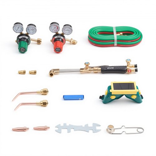 

VEVOR Oxygen Acetylene Torch Kit with Check Valves, Gas Welding Cutting Torch Kit, Heavy Duty Professional Oxy Acetylene Brazing Set with 15FT Twin-Hose, 2 Cutting Tips, Welding Tips & Gas Regulators