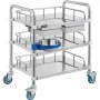 VEVOR Lab Cart 3 Layers Double Drawers Medical Cart with Wheels 1 Refuse Basin Stainless Steel Cart Service Cart for Laboratory, Hospital, Dental, Restaurant Hotel and Home Use (Large)