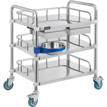 Vevor Lab Cart Stainless Steel Cart 3 Layers With Refuse Basin 2 Drawers Size L