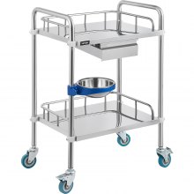 Vevor Lab Cart Stainless Steel Cart 2 Layers Lab Utility Cart With 1 Drawer