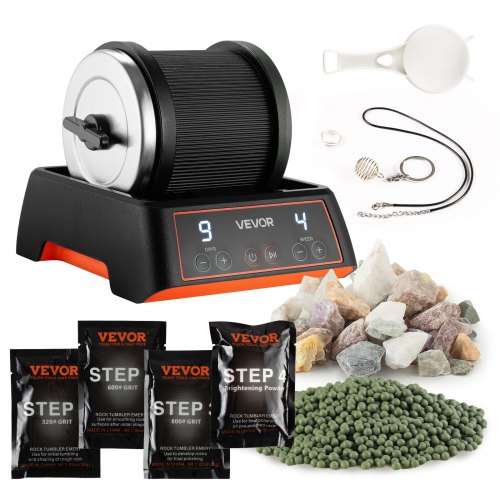 

VEVOR Rock Tumbler Kit, 2 lbs Rock Polishing Kit, 4 Speed Settings 9-Day Polishing Timer Stone Polishing Kit, Rock Polisher with Rough Gemstones and Polishing Grits, Rock Polisher for Adults Kids