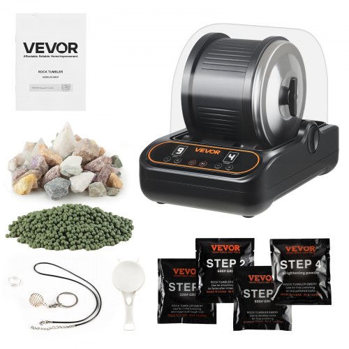 VEVOR Rock Tumbler Kit 3 lbs Rock Polishing Machine Rocks Tumbling Kit, for Adults Beginners and Hobbyists, 4 Speed, 1-9 Day Timer, with PC Sound Reduction Cover & TPU Drum, Direct Drive Motor