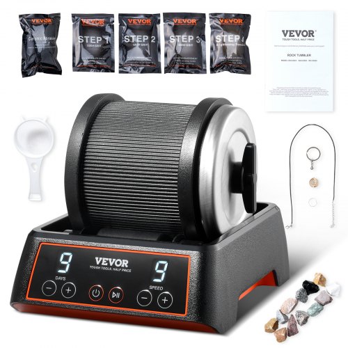 

VEVOR Rock Tumbler Kit 2.5 lbs Rock Polisher 9 Speeds 9-Day Timer with Grits