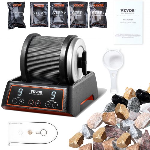 

VEVOR Rock Tumbler Kit, 2.5 lbs Rock Polishing Kit, 9 Speed Settings 9-Day Polishing Timer Stone Polishing Kit, Rock Polisher with Rough Gemstones and Polishing Grits, Rock Polisher for Kids Adults