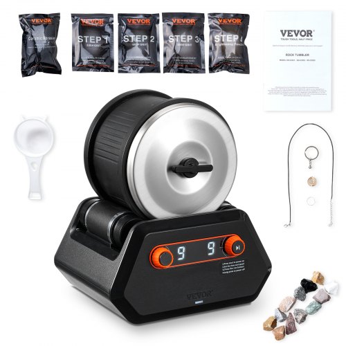 

VEVOR Rock Tumbler Kit 4 lbs Rock Polisher 9 Speeds 9-Day Timer with Grits