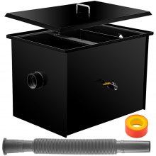 VEVOR Commercial Grease Interceptor 14 LB, Carbon Steel Grease Trap 7 GPM, Grease Interceptor Trap with Side Water Inlet, Under Sink Grease Trap for Restaurant Canteen Factory Home Kitchen