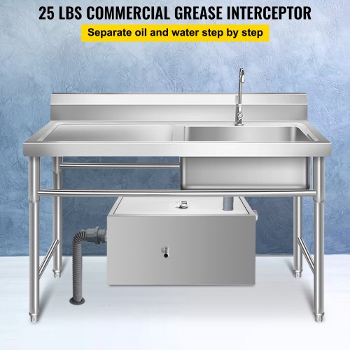 25LB Commercial 13GPM Stainless Steel Grease Trap Interceptor For Restaurant 