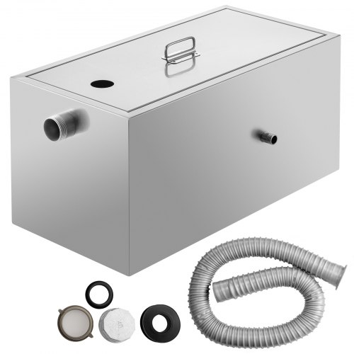 VEVOR Commercial Grease Interceptor, 13GPM Commercial Grease Trap, 25LB Grease Interceptor, Stainless Steel Grease Trap w/Top & Side Inlet, Under Sink Grease Trap for Restaurant Factory Home Kitchen