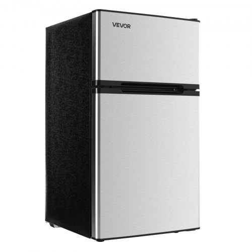 VEVOR Mini Fridge with Freezer, 3.2 Cu.Ft, Two Door Compact Refrigerator, Adjustable Temperature, Shelf, Energy Efficient Small Fridge, Reversible Door, Low Noise, for Bedroom, Dorm, Office, Stainless