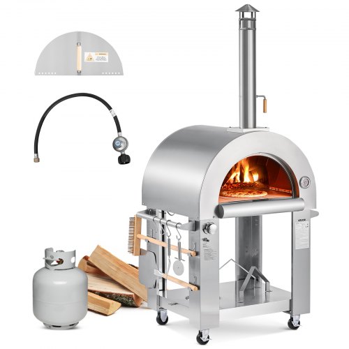 

VEVOR Dual Fuel Pizza Oven Outdoor, 26 in Portable Pizza Oven, Pellet & Gas Powered Outdoor Pizza-Maker with Thickened Cordierite Pizza-Stone, Easy to Move with Casters, for Camping and Backyard