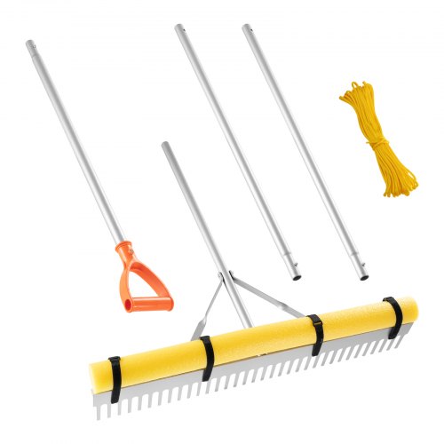 

VEVOR Landscape Rake, 36 inch Wide Head 102 inch Handle, Large Heavy Duty Aluminum Landscaping Leaf Rake Tool, Asphalt Level for Loosening Soil, Garden & Yard, Pond Gravel & Beach Lawn Care, 52ft Rope
