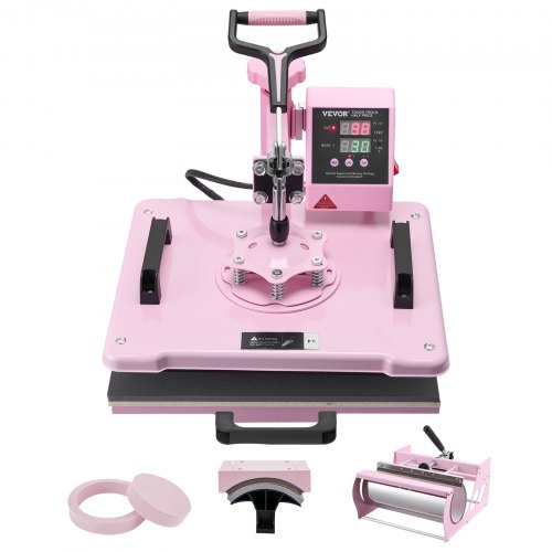 

VEVOR Heat Press Machine, 12 x 15 inch, 5 in 1 Heat Transfer Machine with 30 oz Tumbler Press, 360° Swing Away T-Shirt Pressing, Digital Precise Control, for T-Shirts/Mugs/Hats/Plates, Pink